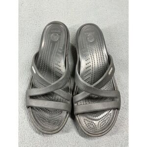 Crocs Sandals Womens Size 8 Black Slide Wedge Arch Support Cushioned Comfort